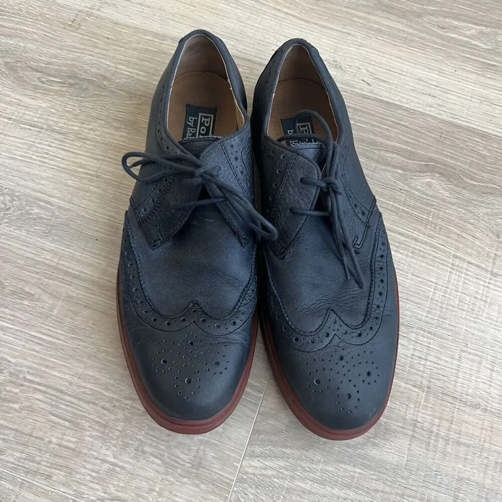 Polo Ralph Lauren Mens ORRICK Blue Suede Leather Wingtip Oxford Shoes Sz 8 D
